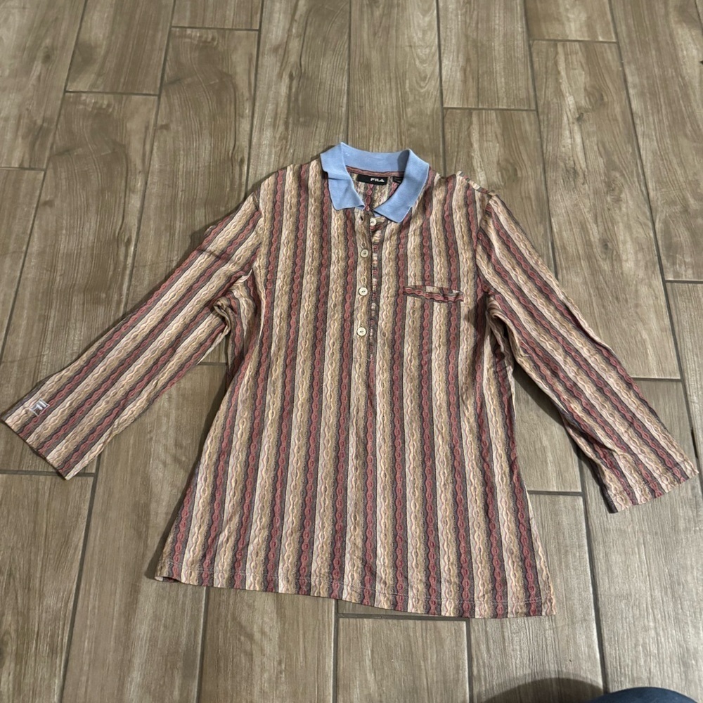 Fila Multicolor Patterned Shirt Blue Accents coogi style vintage large juniors
